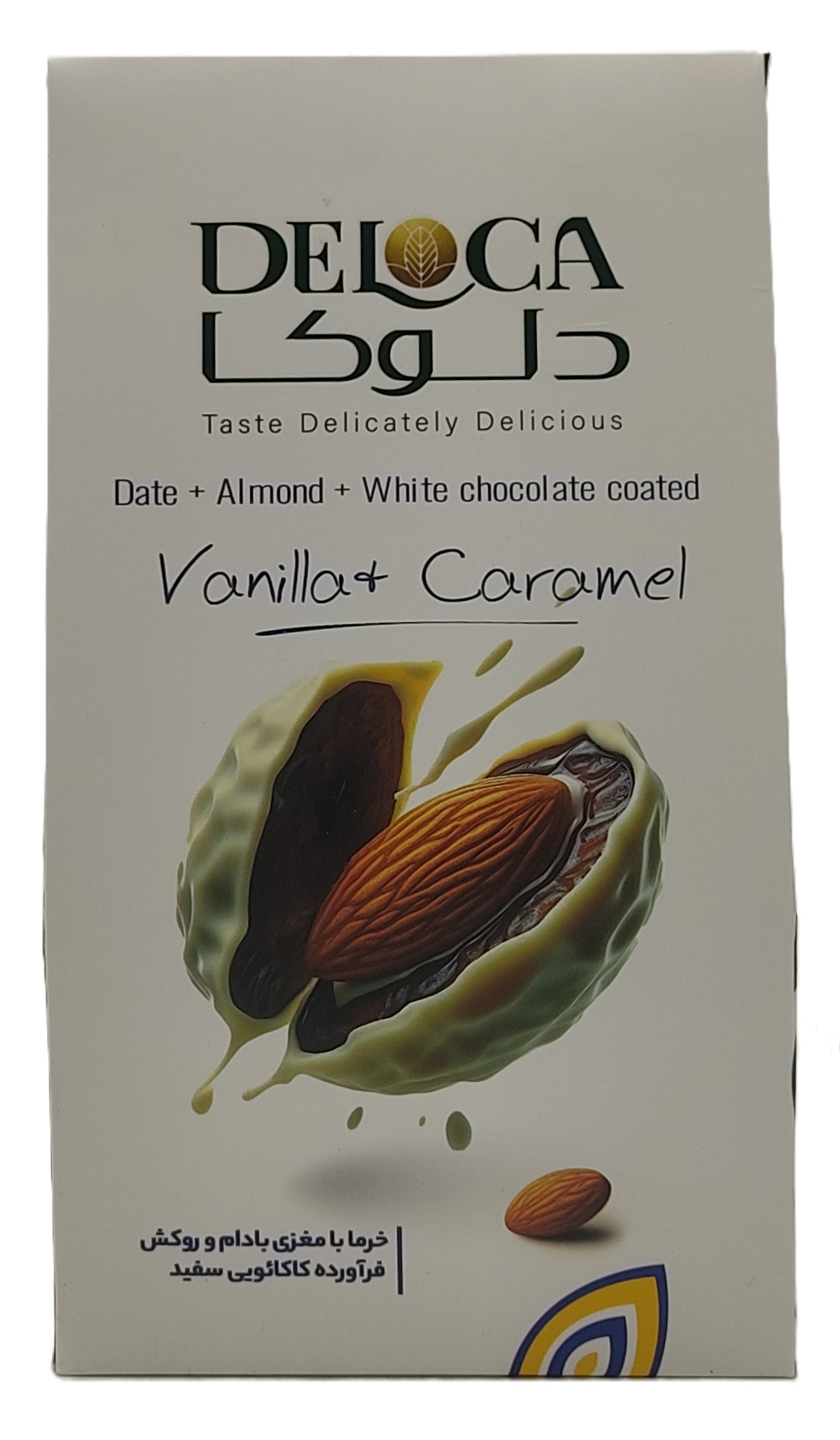 Datle v bílé čokoládě s vanilkou a karamelem plněné mandlí 250g